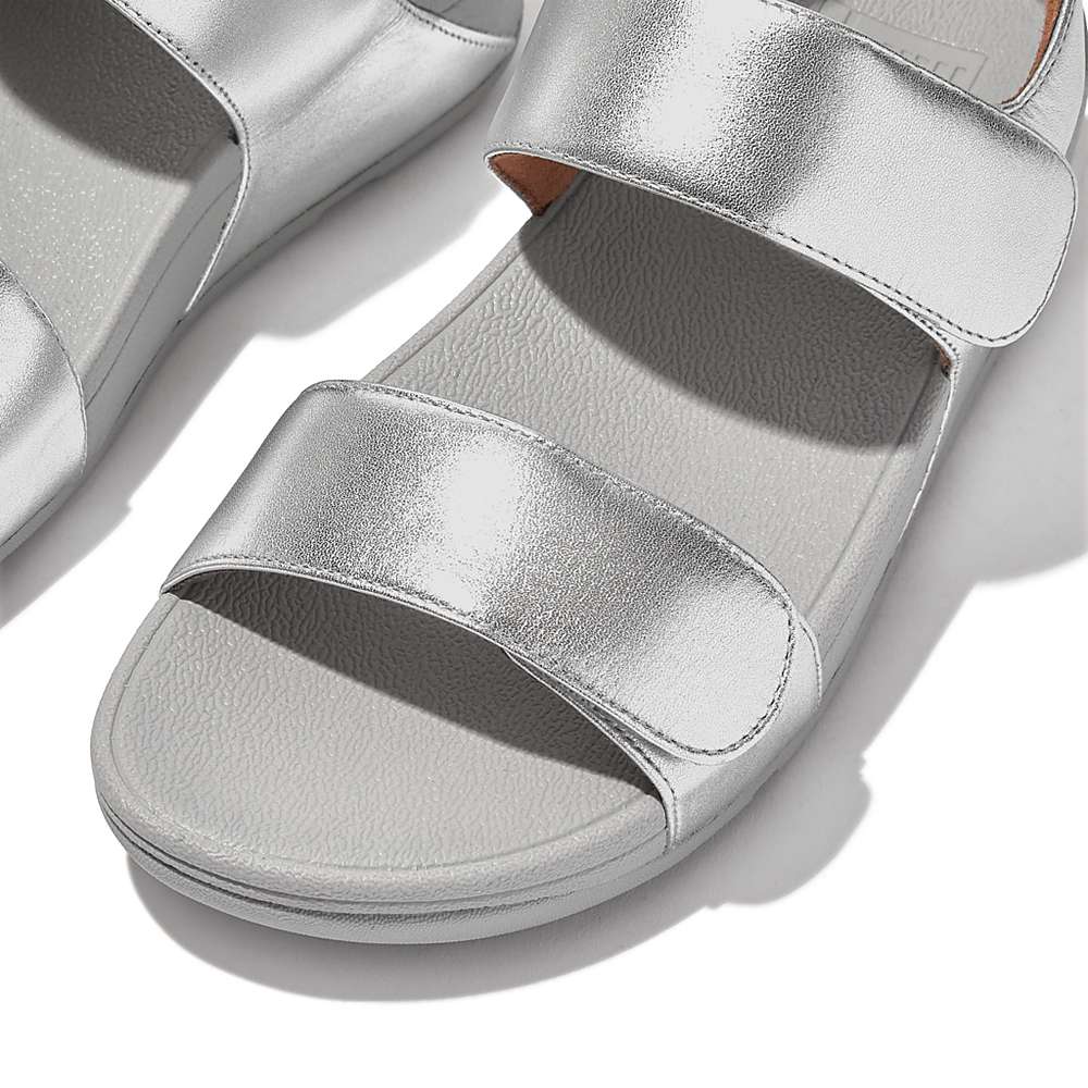 Silver Women's Fitflop LULU Adjustable Leather Sandals | EN8379624