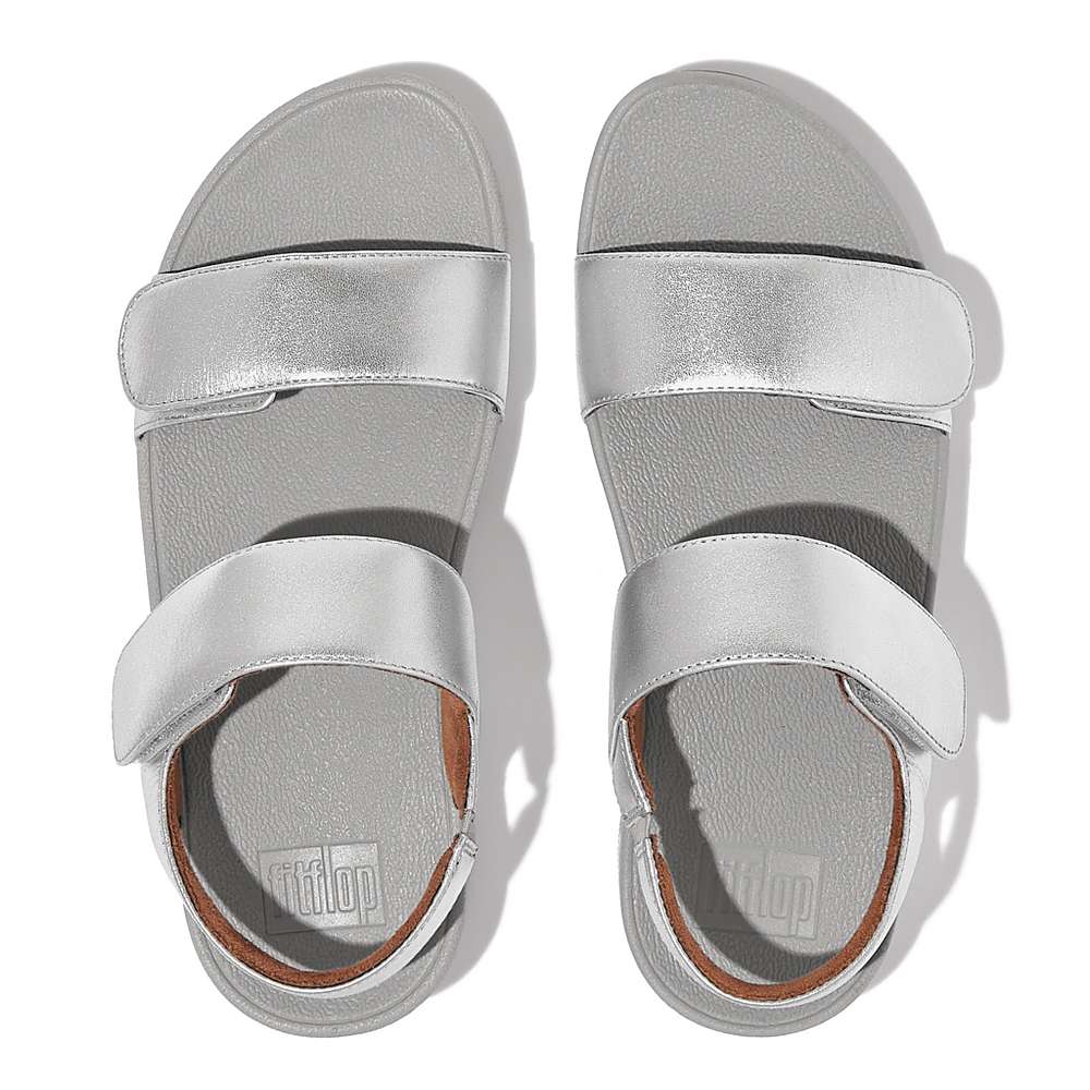 Silver Women's Fitflop LULU Adjustable Leather Sandals | EN8379624