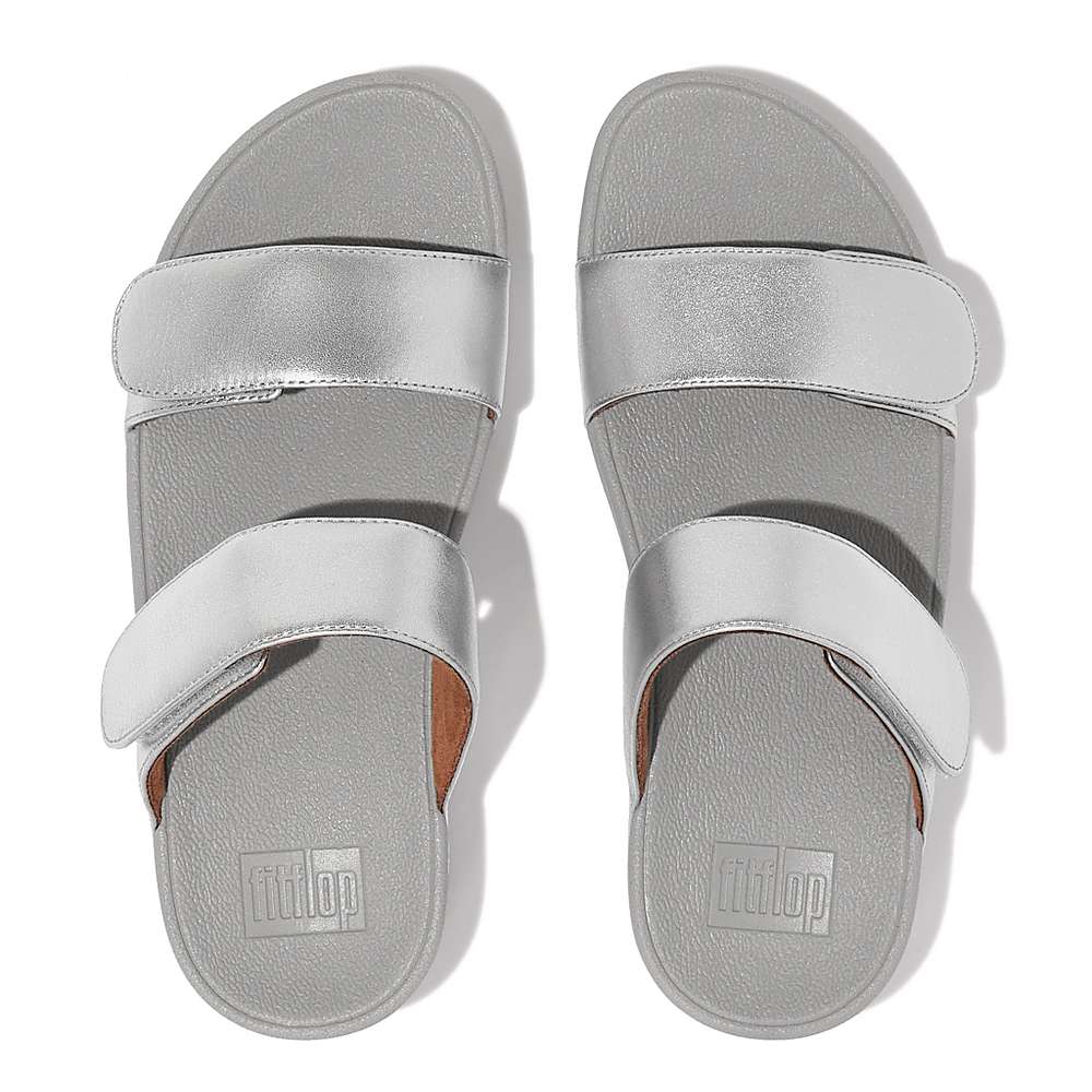 Silver Women's Fitflop LULU Adjustable Leather Slides Sandals | KE4961307