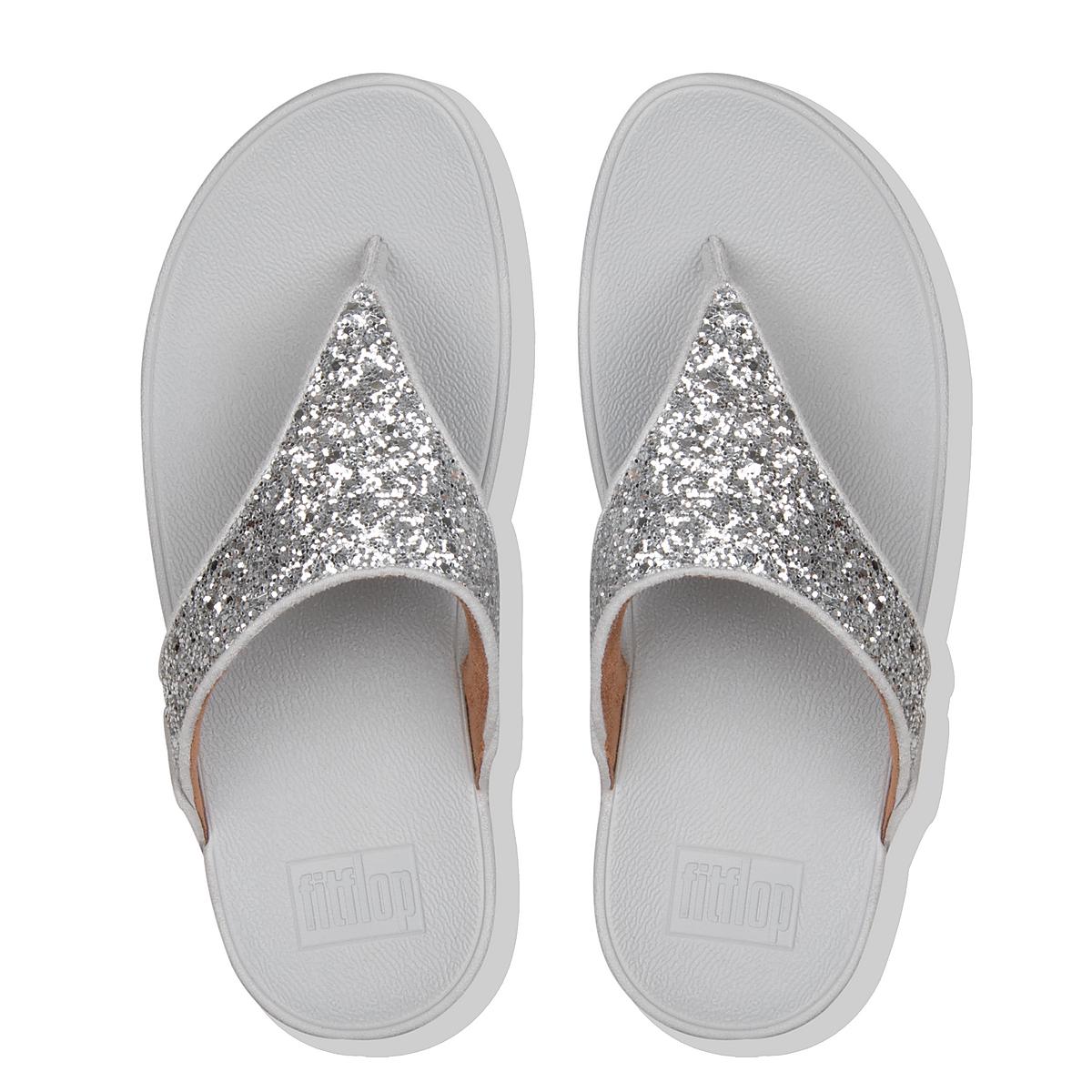 Silver Women's Fitflop LULU Glitter Toe-Post Sandals | WC5830947