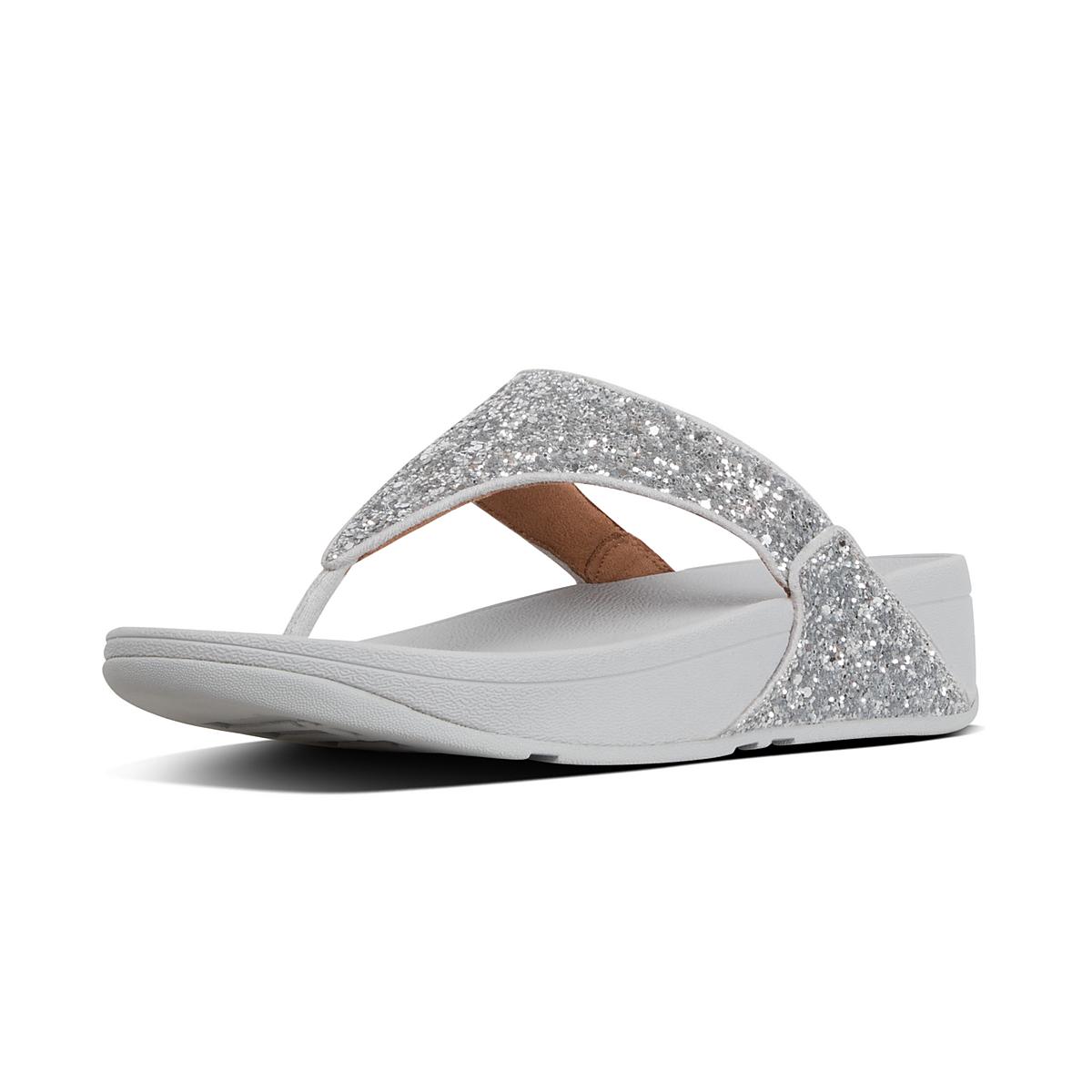 Silver Women's Fitflop LULU Glitter Toe-Post Sandals | WC5830947