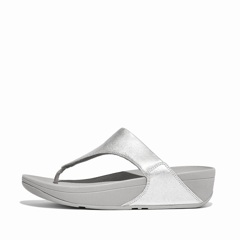 Silver Women\'s Fitflop LULU Leather Toe-Post Sandals | JP0957413