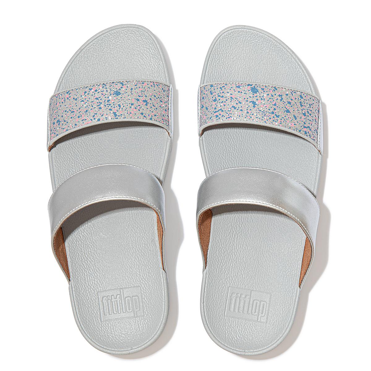 Silver Women's Fitflop LULU Shimmer Splash Slides Sandals | ET2731650