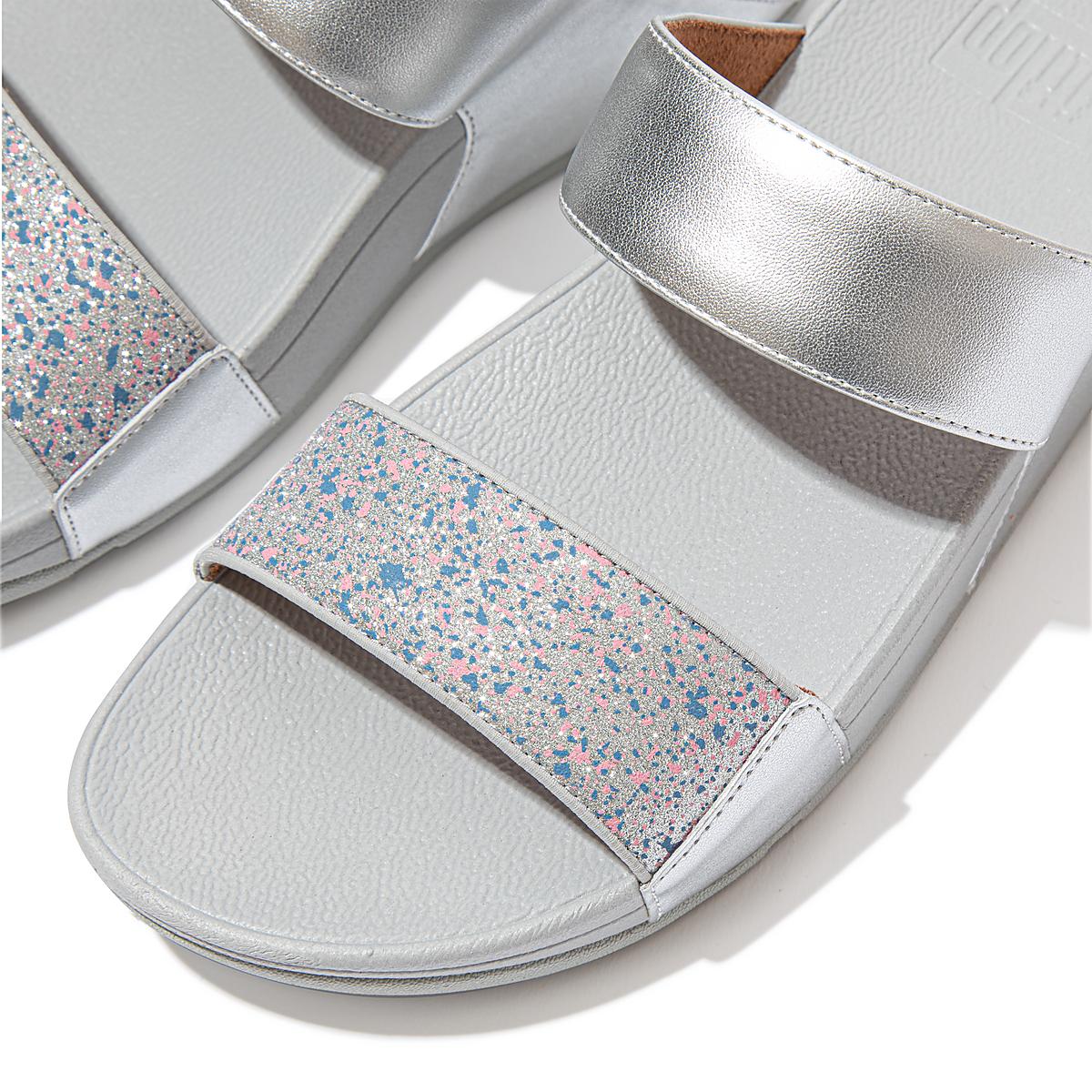 Silver Women's Fitflop LULU Shimmer Splash Slides Sandals | ET2731650