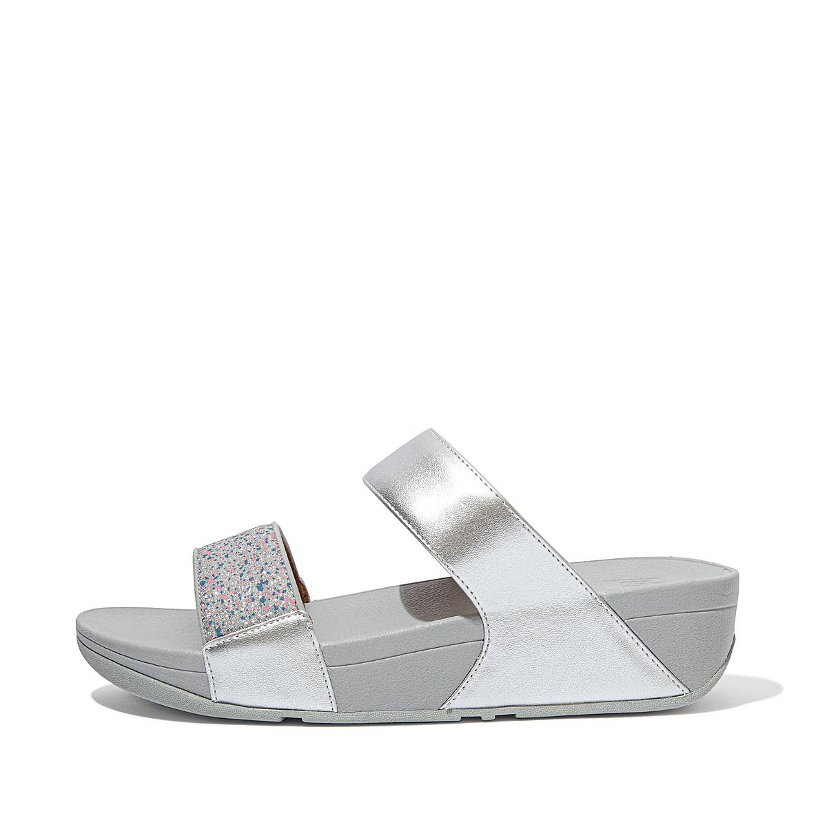 Silver Women\'s Fitflop LULU Shimmer Splash Slides Sandals | ET2731650