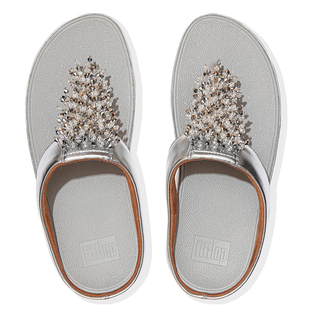 Silver Women's Fitflop RUMBA Beaded Toe-Post Sandals | FX3925401