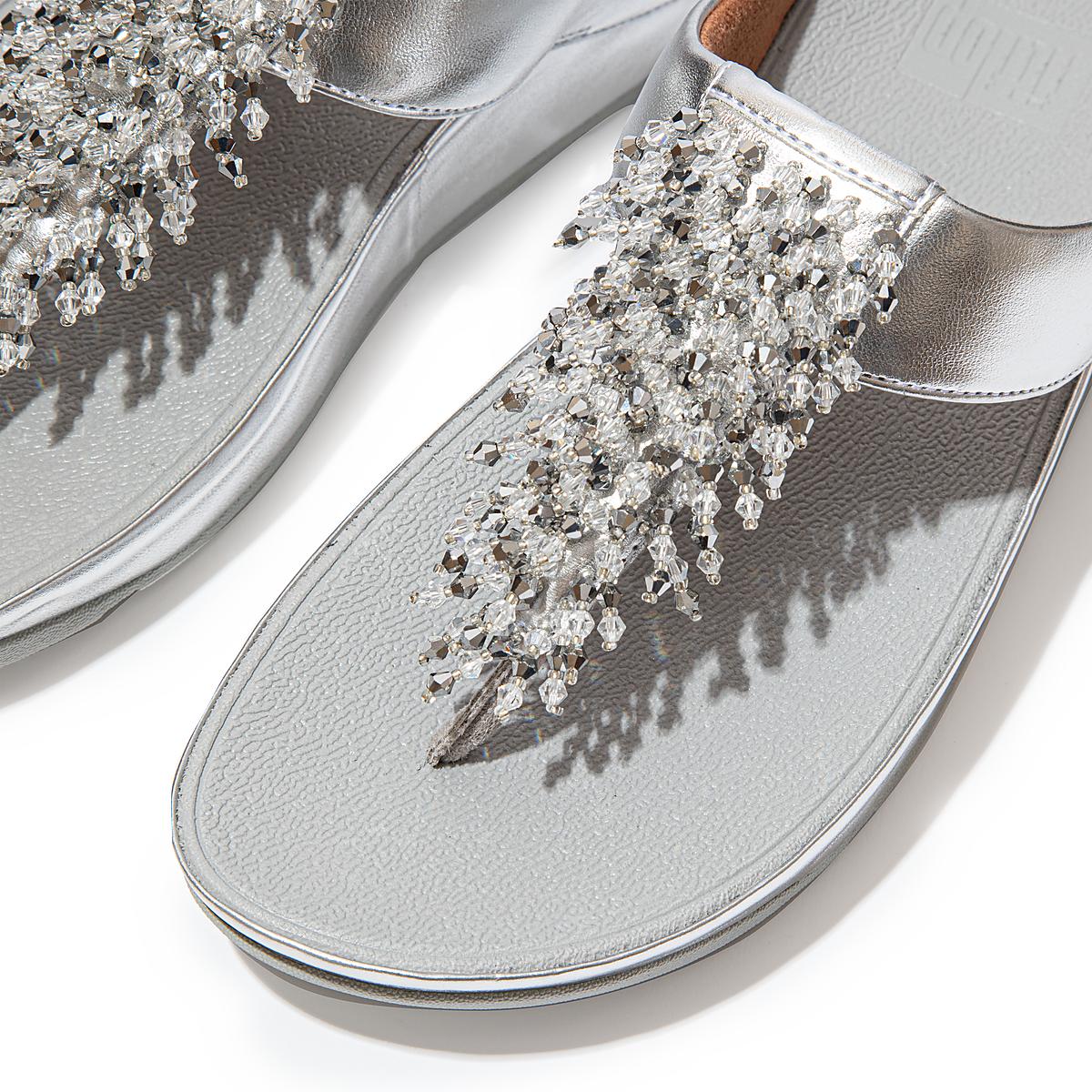 Silver Women's Fitflop RUMBA Beaded Toe-Post Sandals | FX3925401