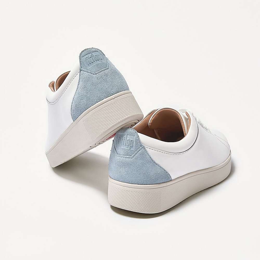 White/Blue Women's Fitflop RALLY Suede-Back Leather Sneakers | HK1739248