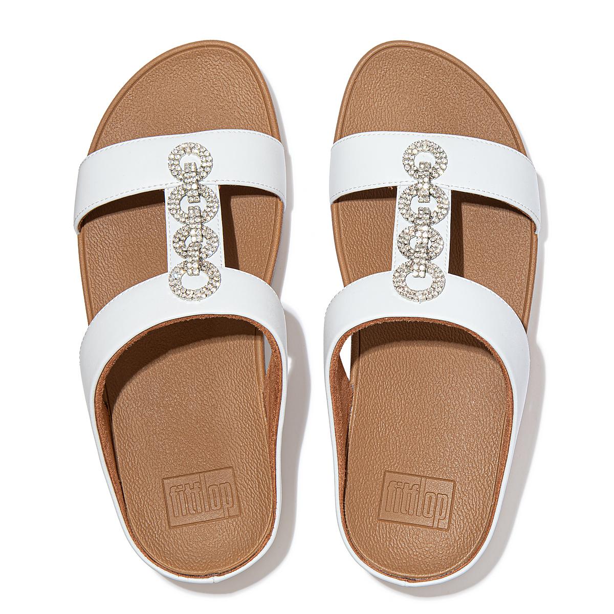 White Women's Fitflop FINO Sparkle Slides Sandals | NW9218673