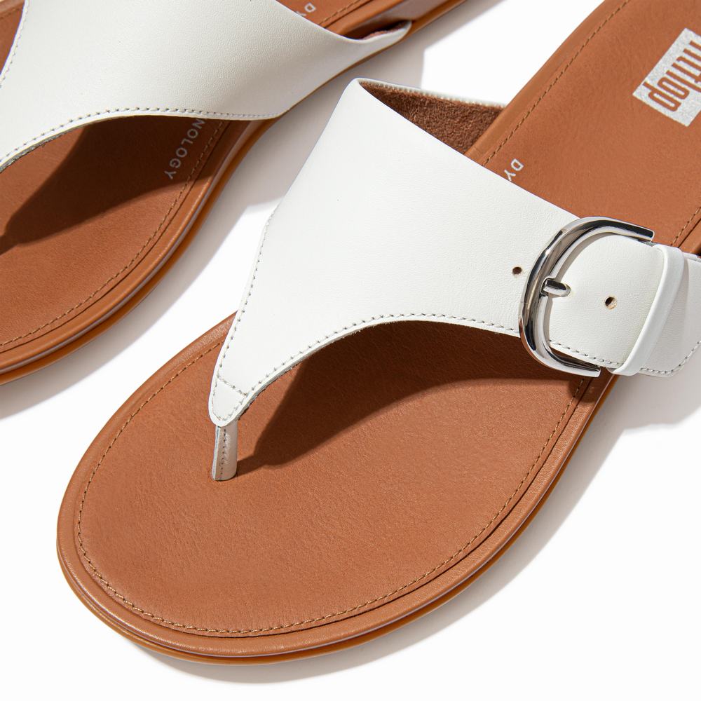 White Women's Fitflop GRACIE Buckle Leather Toe-Post Sandals | UK3658140