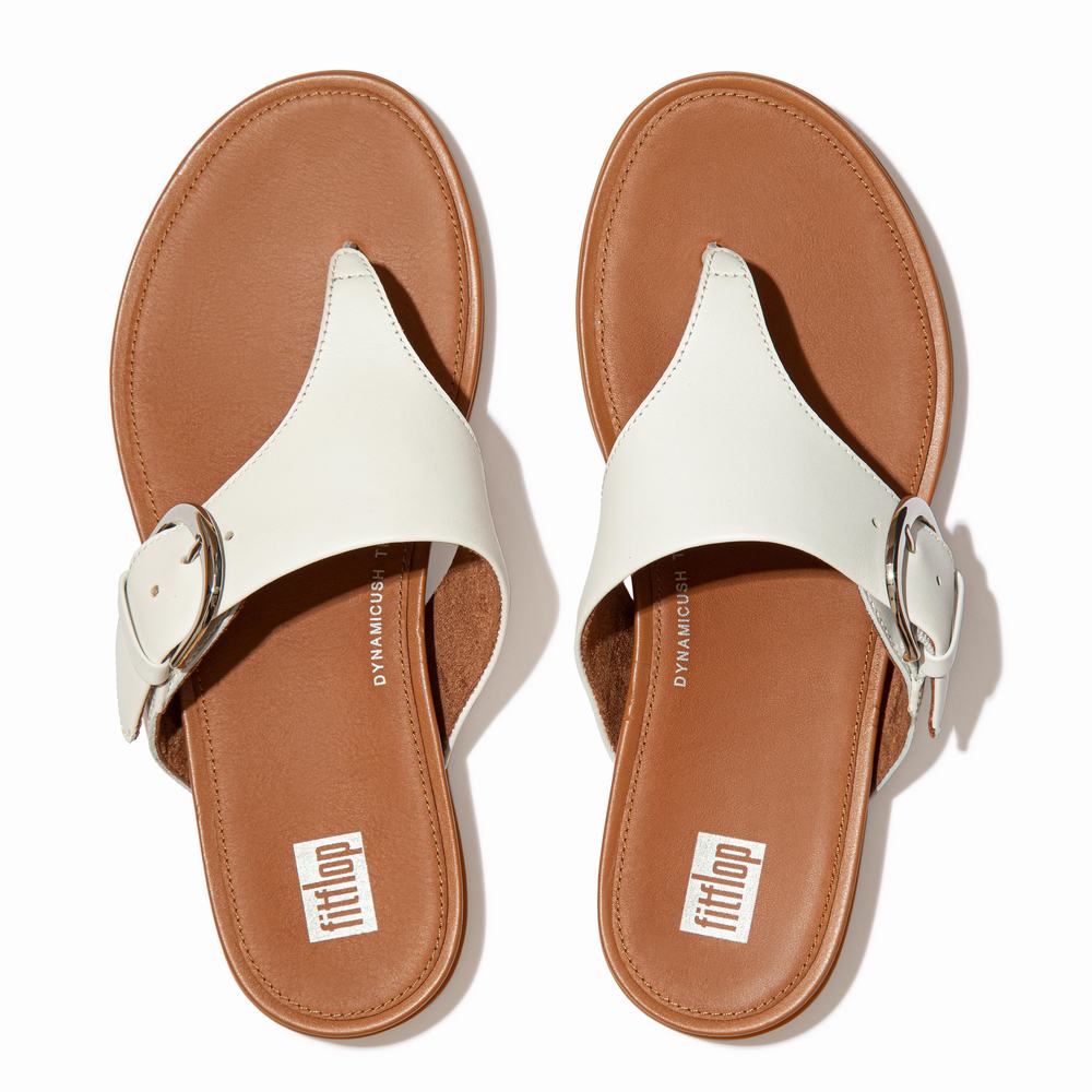 White Women's Fitflop GRACIE Buckle Leather Toe-Post Sandals | UK3658140