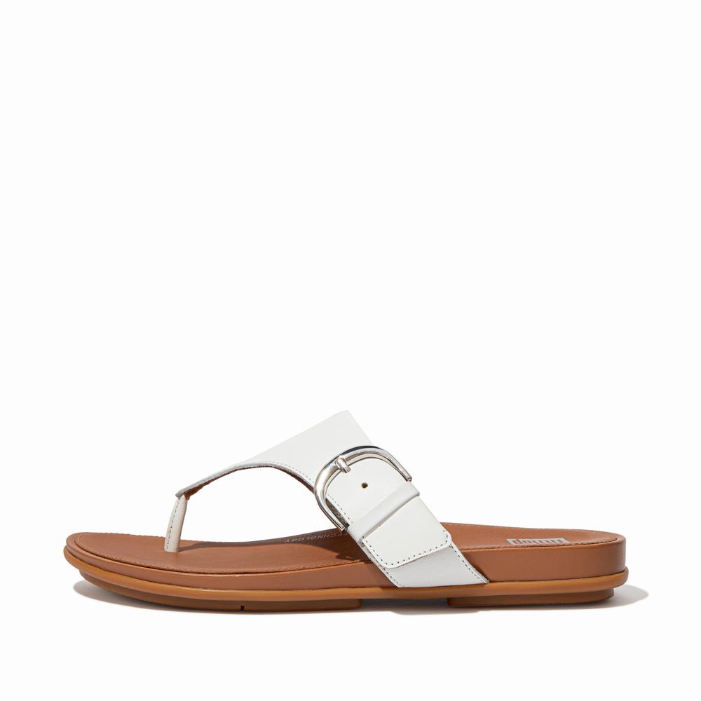 White Women\'s Fitflop GRACIE Buckle Leather Toe-Post Sandals | UK3658140