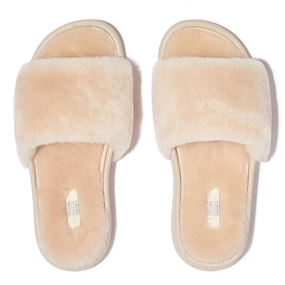 White Women's Fitflop IQUSHION Shearling Slippers | OI1826573