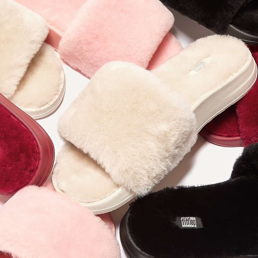 White Women's Fitflop IQUSHION Shearling Slippers | OI1826573