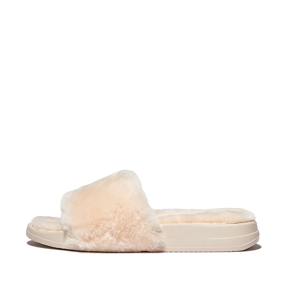 White Women\'s Fitflop IQUSHION Shearling Slippers | OI1826573