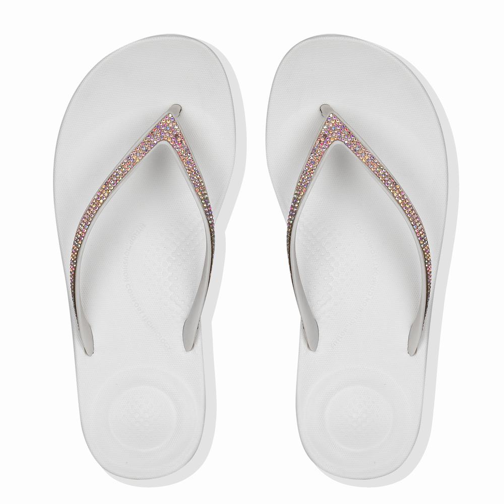 White Women's Fitflop IQUSHION Sparkle Ergonomic Flip Flops | PI5604932