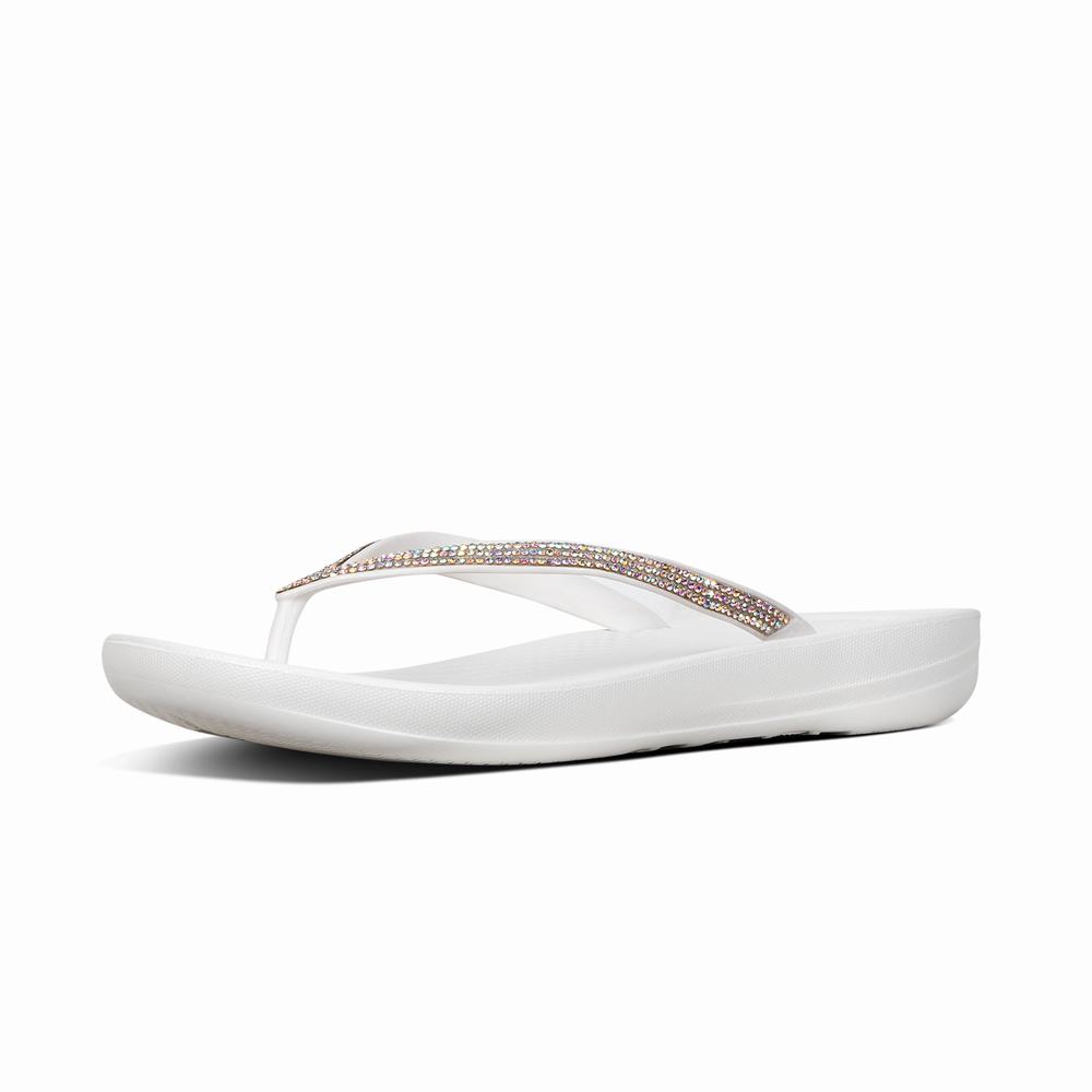 White Women's Fitflop IQUSHION Sparkle Ergonomic Flip Flops | PI5604932