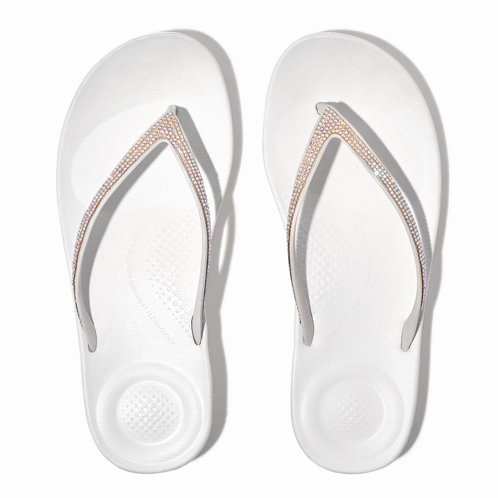 White Women's Fitflop IQUSHION Sparkle Ergonomic Flip Flops | PI5604932