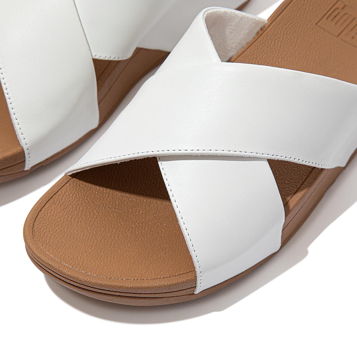 White Women's Fitflop LULU Leather Cross Slides Sandals | FX8019376