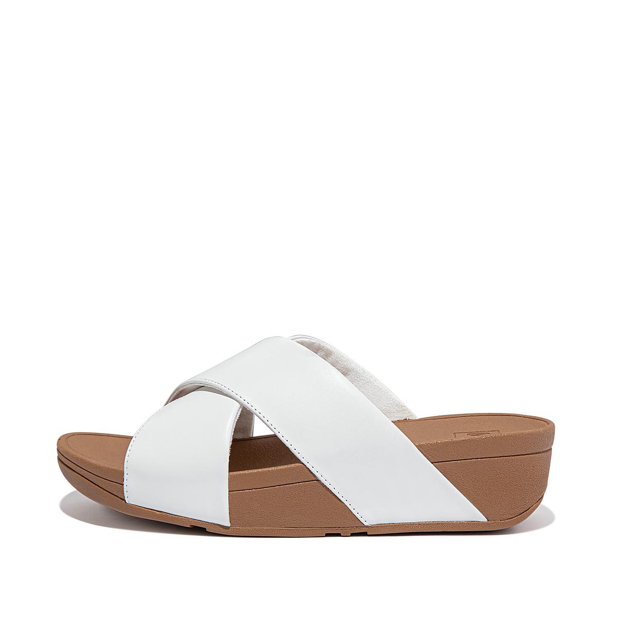 White Women\'s Fitflop LULU Leather Cross Slides Sandals | FX8019376