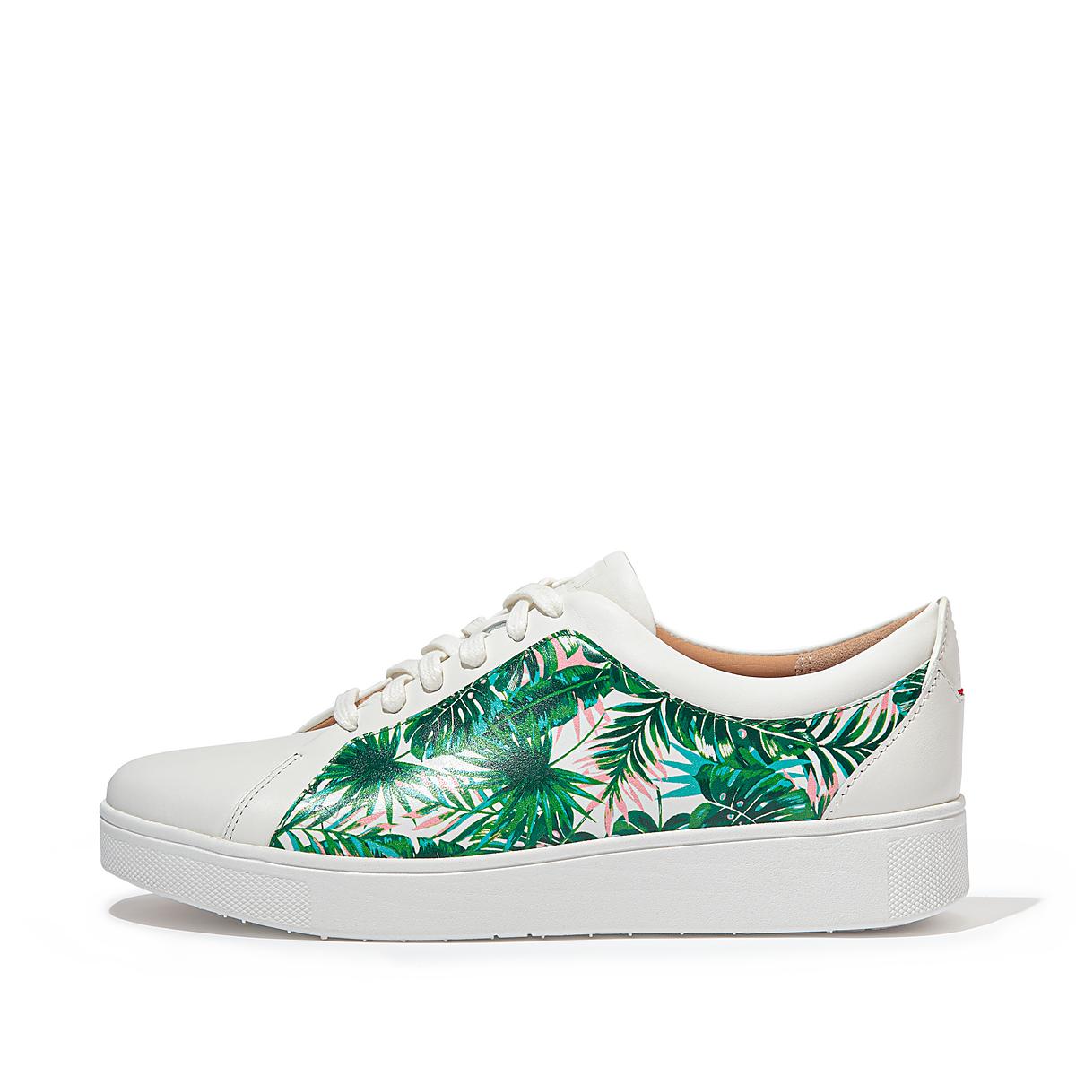 White Women\'s Fitflop RALLY Jungle-Print Leather Sneakers | HG9420675