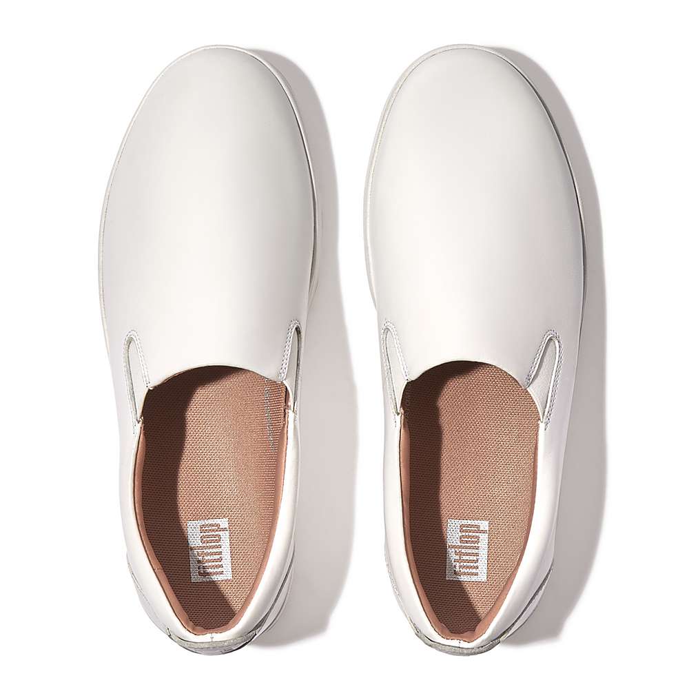 White Women's Fitflop RALLY Leather Slip-On Skate Sneakers | GQ1067259