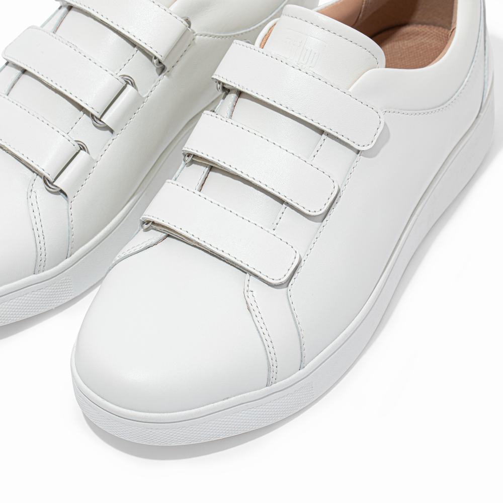 White Women's Fitflop RALLY Strap Leather Sneakers | WI9128673