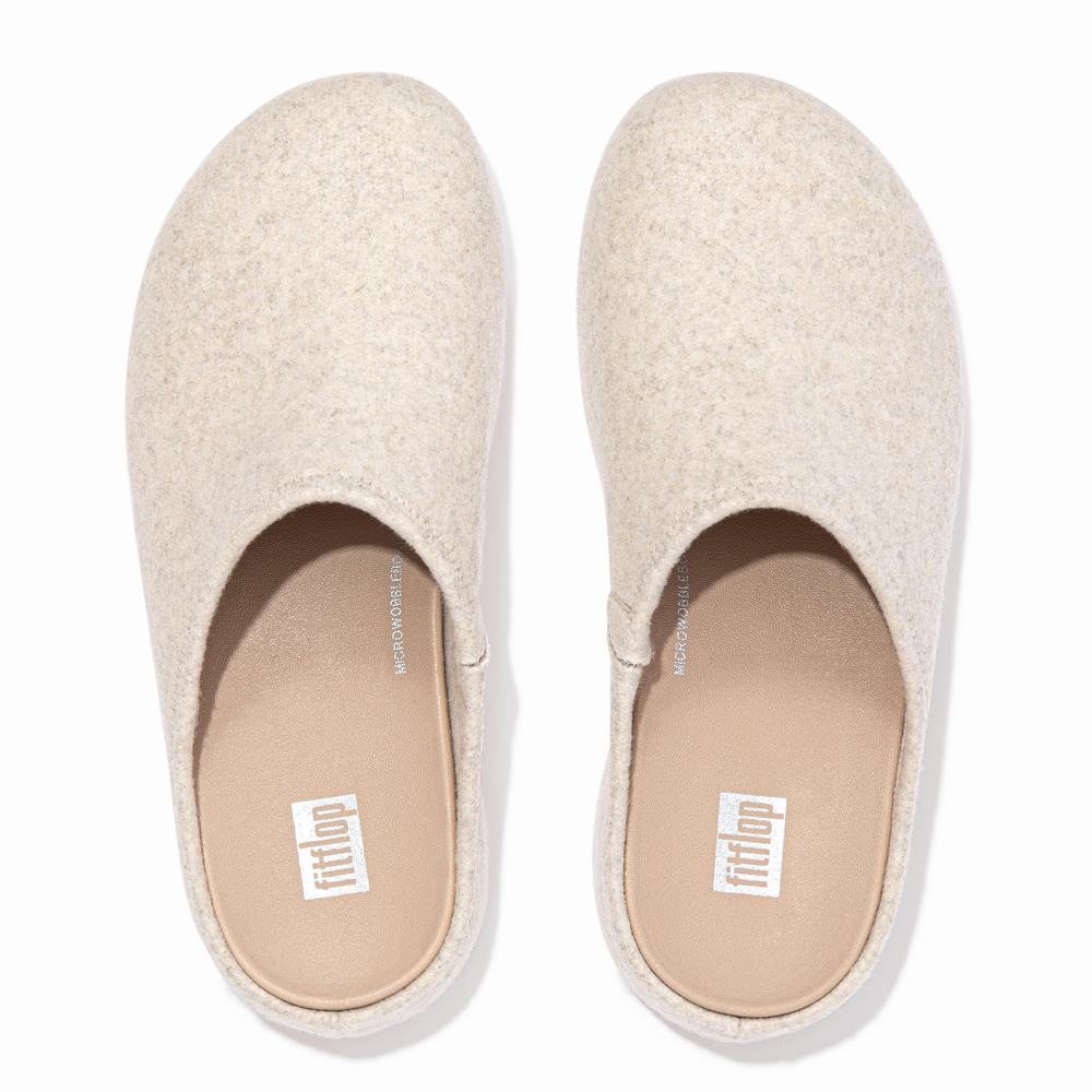 White Women's Fitflop SHUV Cushy Felt Clog Slippers | TM5086314