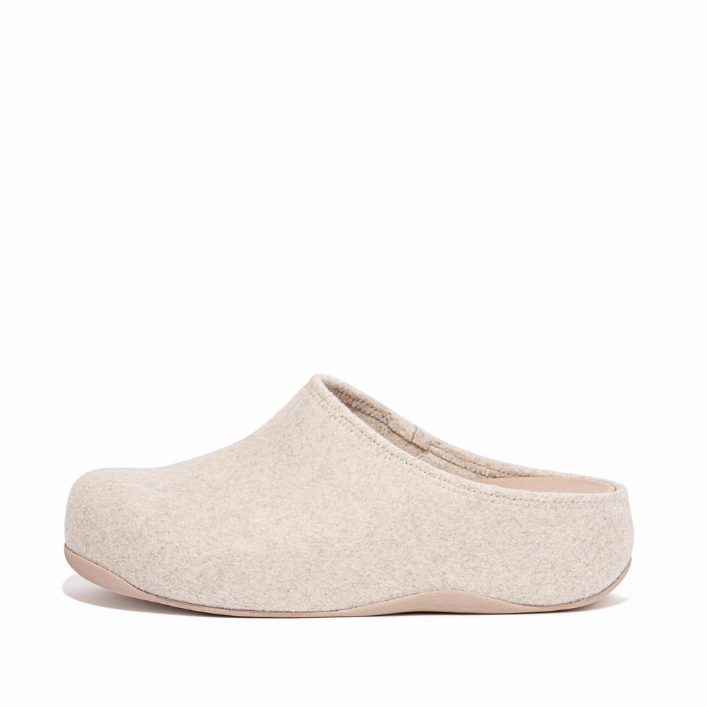 White Women\'s Fitflop SHUV Cushy Felt Clog Slippers | TM5086314