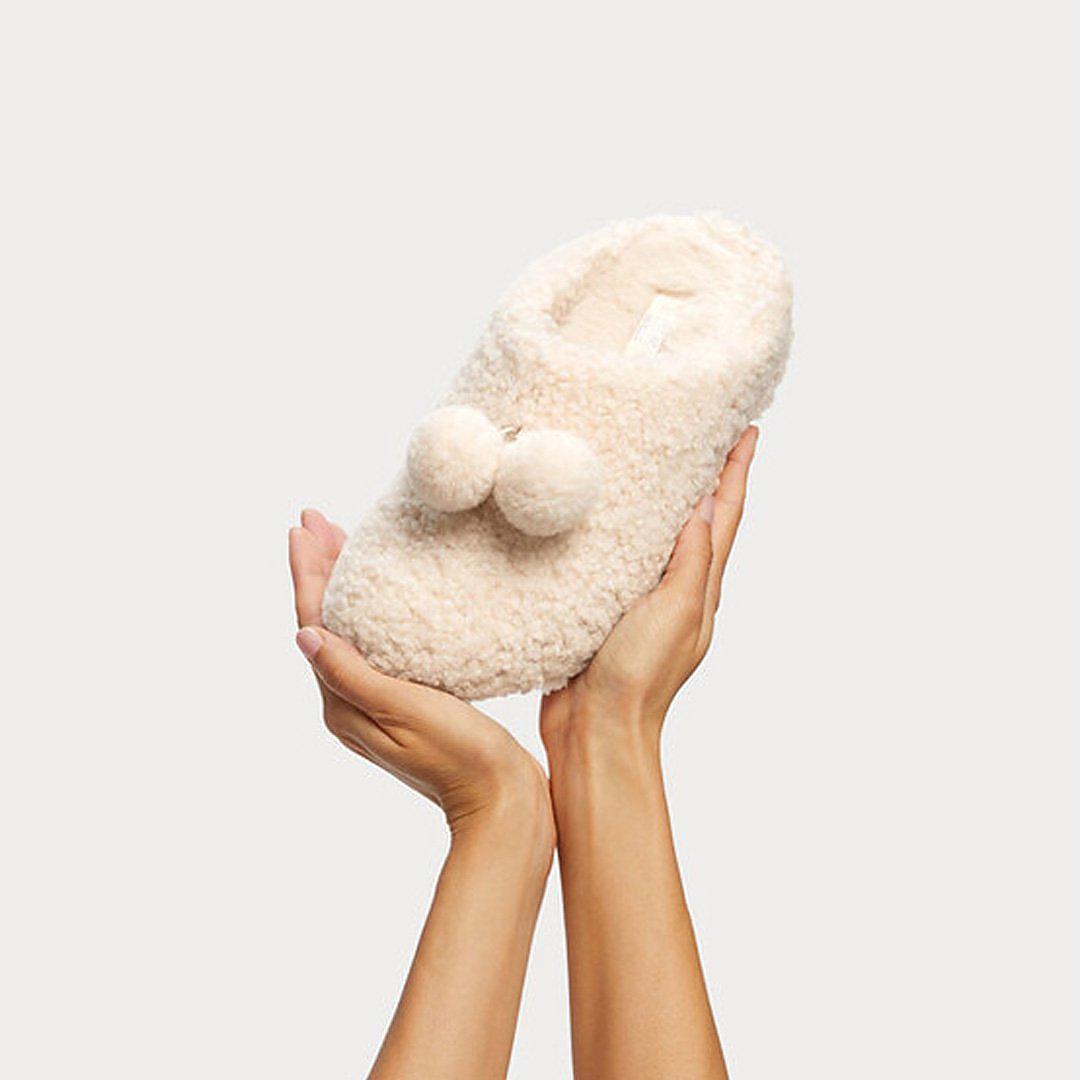 White Women's Fitflop SHUV Pom-Pom Shearling Clog Slippers | NU6123089