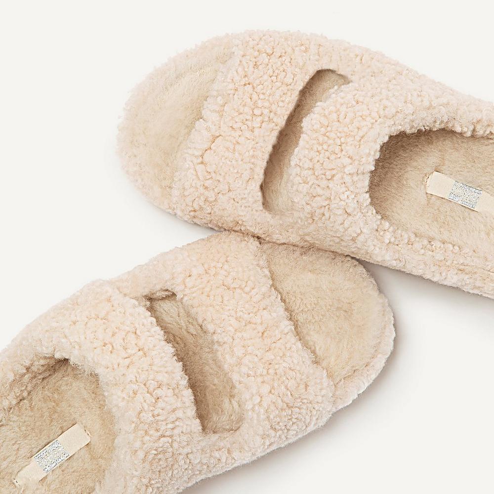 White Women's Fitflop SHUV Two-Bar Shearling Slides Slippers | CA0927136