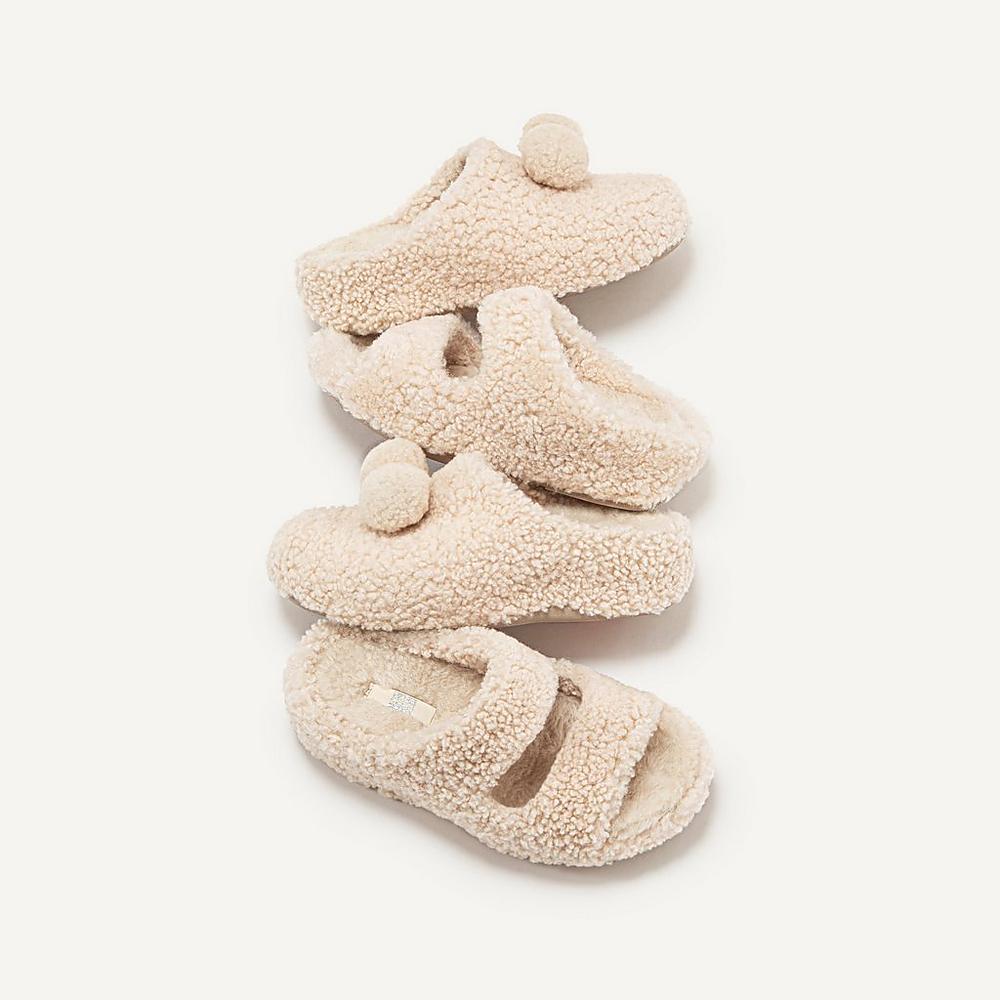 White Women's Fitflop SHUV Two-Bar Shearling Slides Slippers | CA0927136