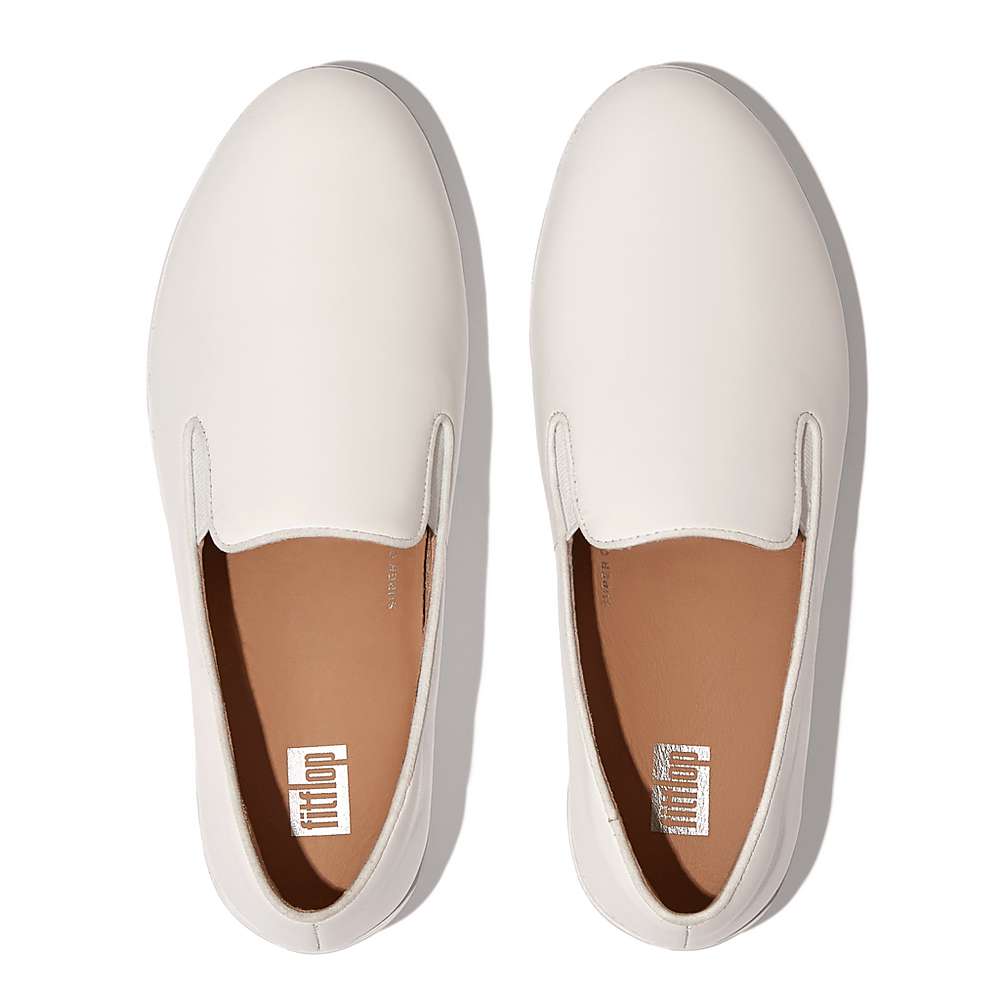 White Women's Fitflop SUPERSKATE Leather Loafers | QC8790453