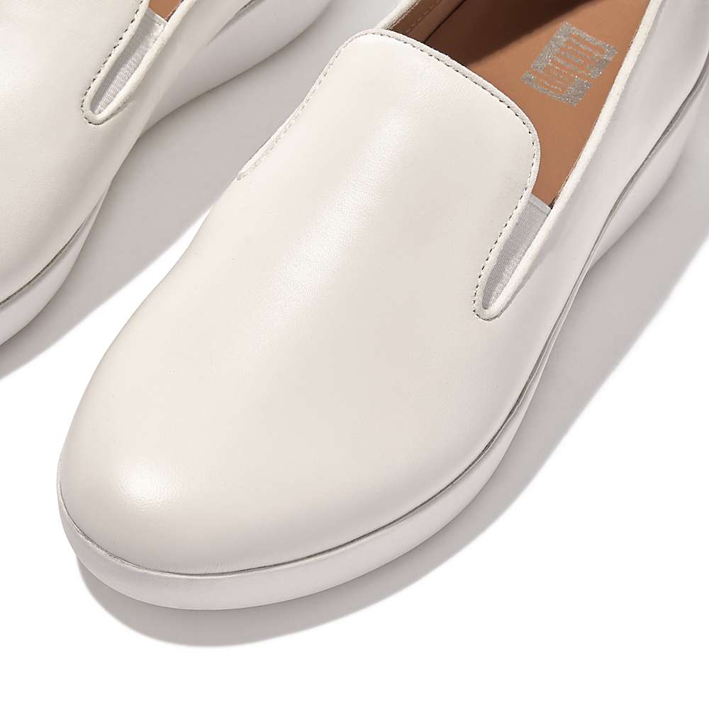 White Women's Fitflop SUPERSKATE Leather Loafers | QC8790453