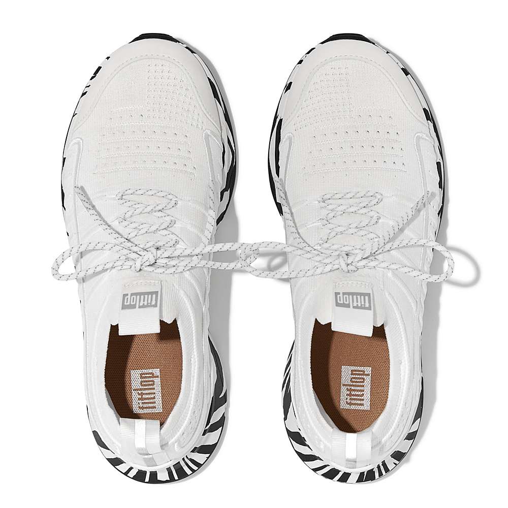 White Women's Fitflop VITAMIN FF Zebra Sole Knit Sports Sneakers | KW8920764