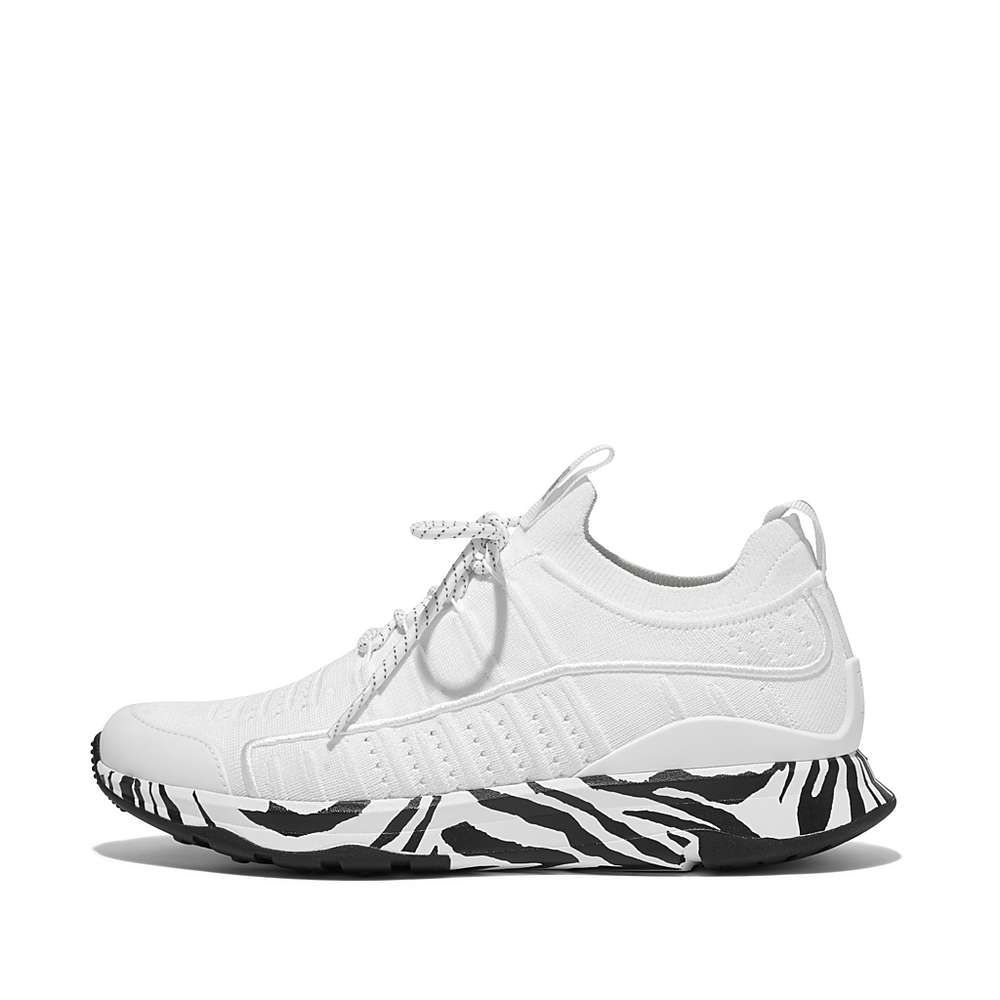 White Women\'s Fitflop VITAMIN FF Zebra Sole Knit Sports Sneakers | KW8920764