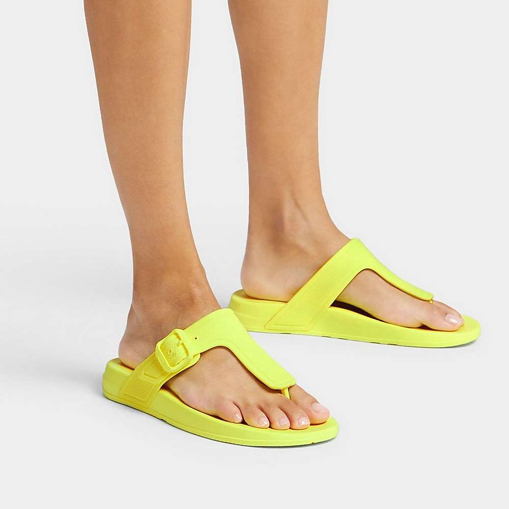 Yellow Women's Fitflop IQUSHION Adjustable Buckle Flip Flops | NK2685390