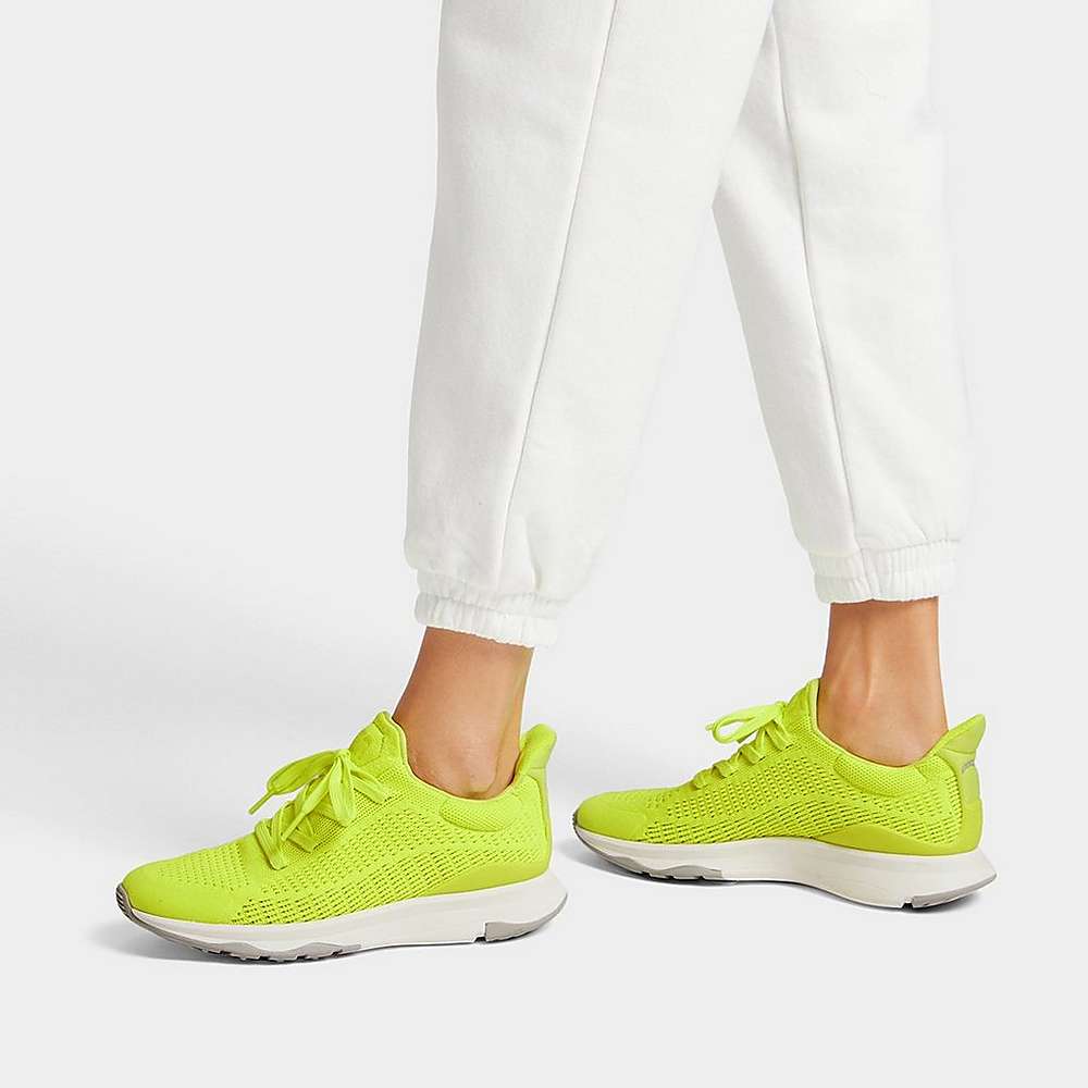 Yellow Women's Fitflop VITAMIN FFX Neon Reflective Knit Sports Sneakers | QK3215847